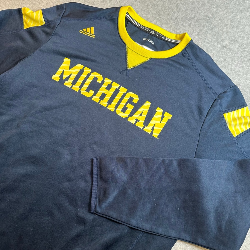 Adidas Michigan Wolverines Climalite Long Sleeve Shirt Mens Large Navy Yellow